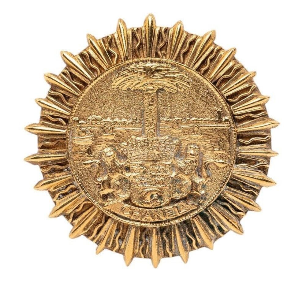 Chanel CC Logo Round Brooch Gold Plated